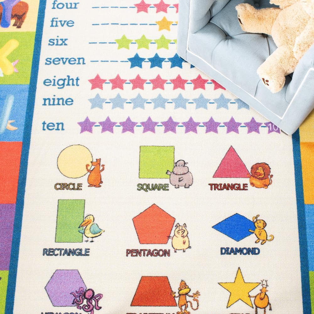 Blue Rectangular Hand-knotted Washable Kids Rug, 5' x 7'