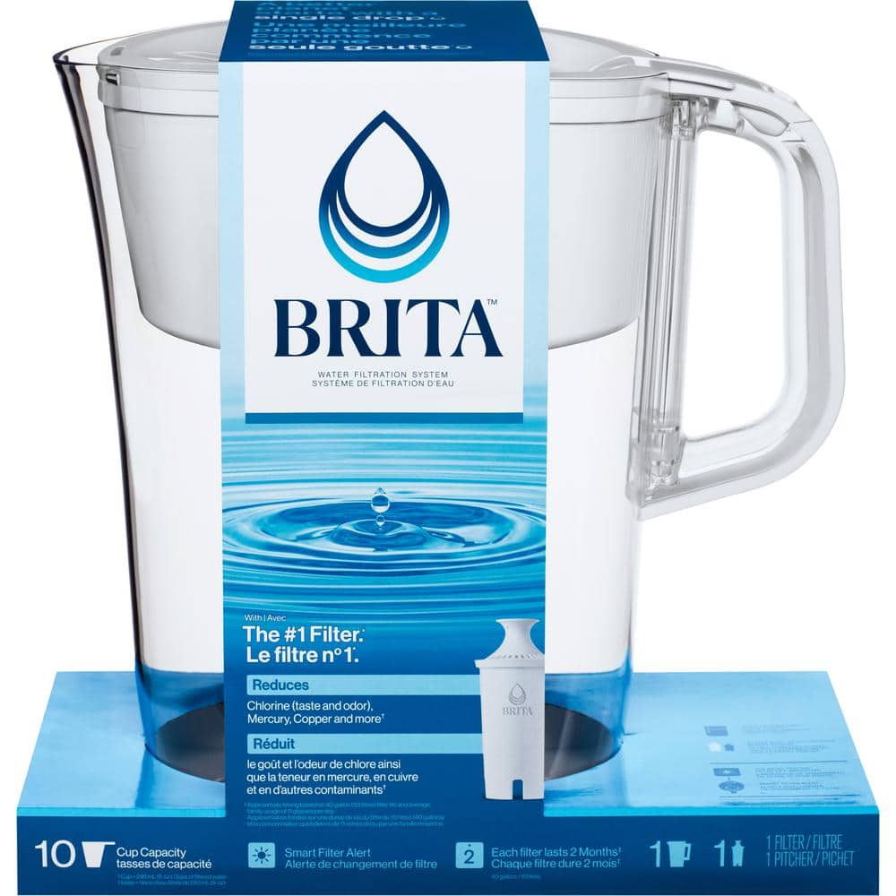Brita 10-Cup White Plastic Water Filter Pitcher with Charcoal Filter