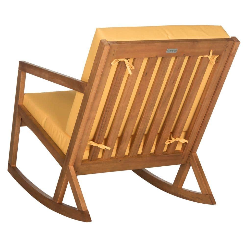 Eco-Friendly Eucalyptus Wood Rocking Chair with Yellow Cushions