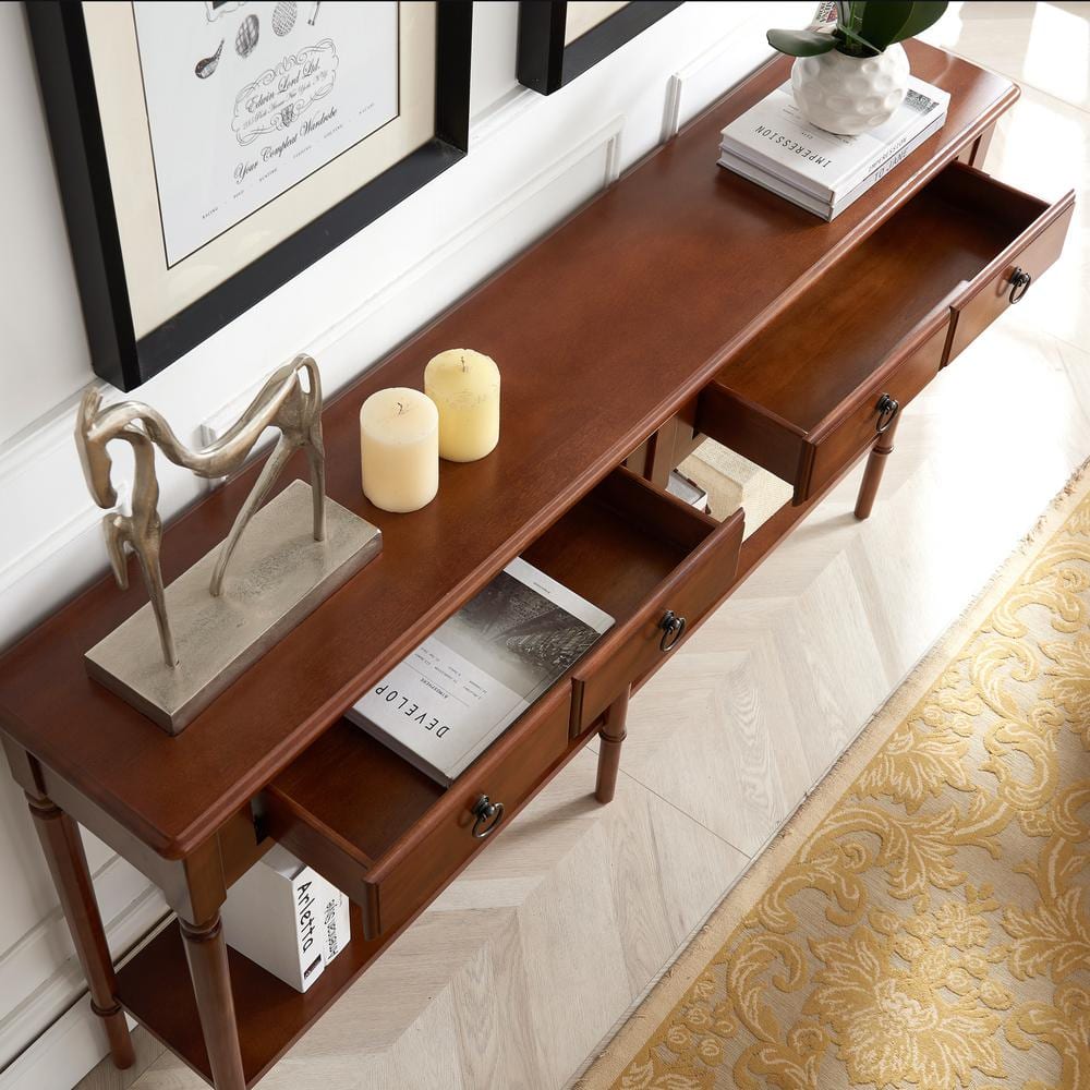 Pecan Wood Coastal Hall Console Table with Storage