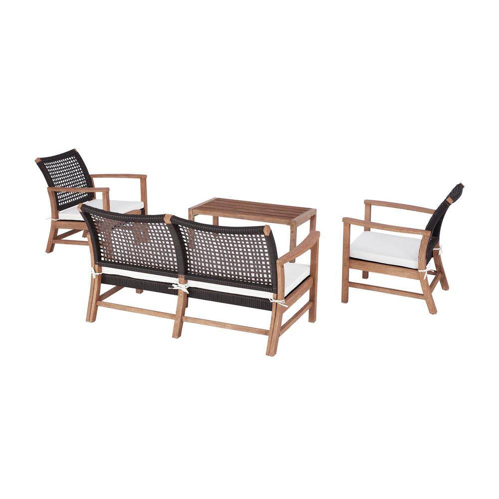 Hampton Bay Clover Cay 4-Piece Wicker Outdoor Patio Conversation Seating Set With Off-White Cushions - 3
