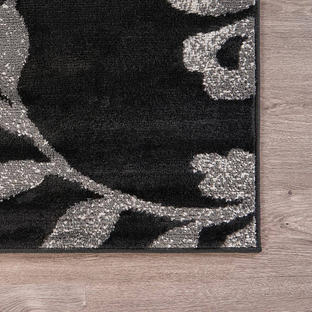 Grace Black and Gray Floral Synthetic Indoor Area Rug