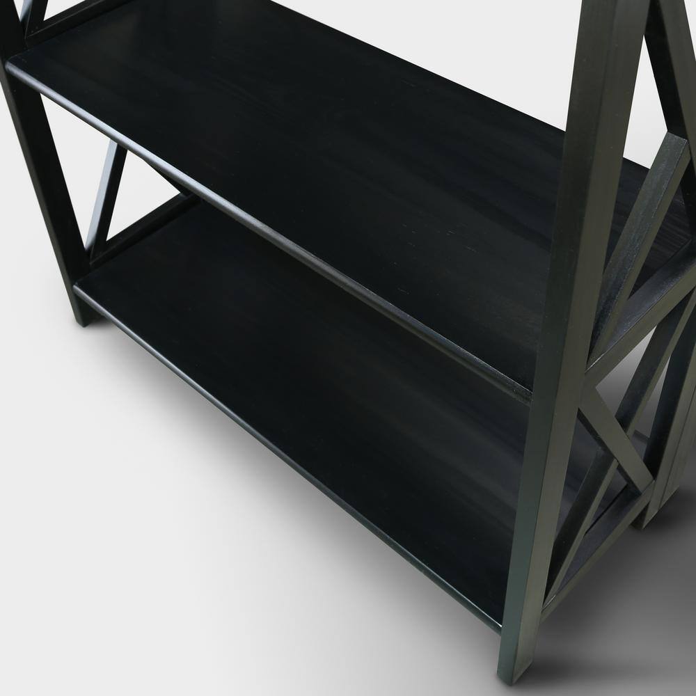 Modern Black Solid Wood 3-Shelf Stackable Bookcase with Doors