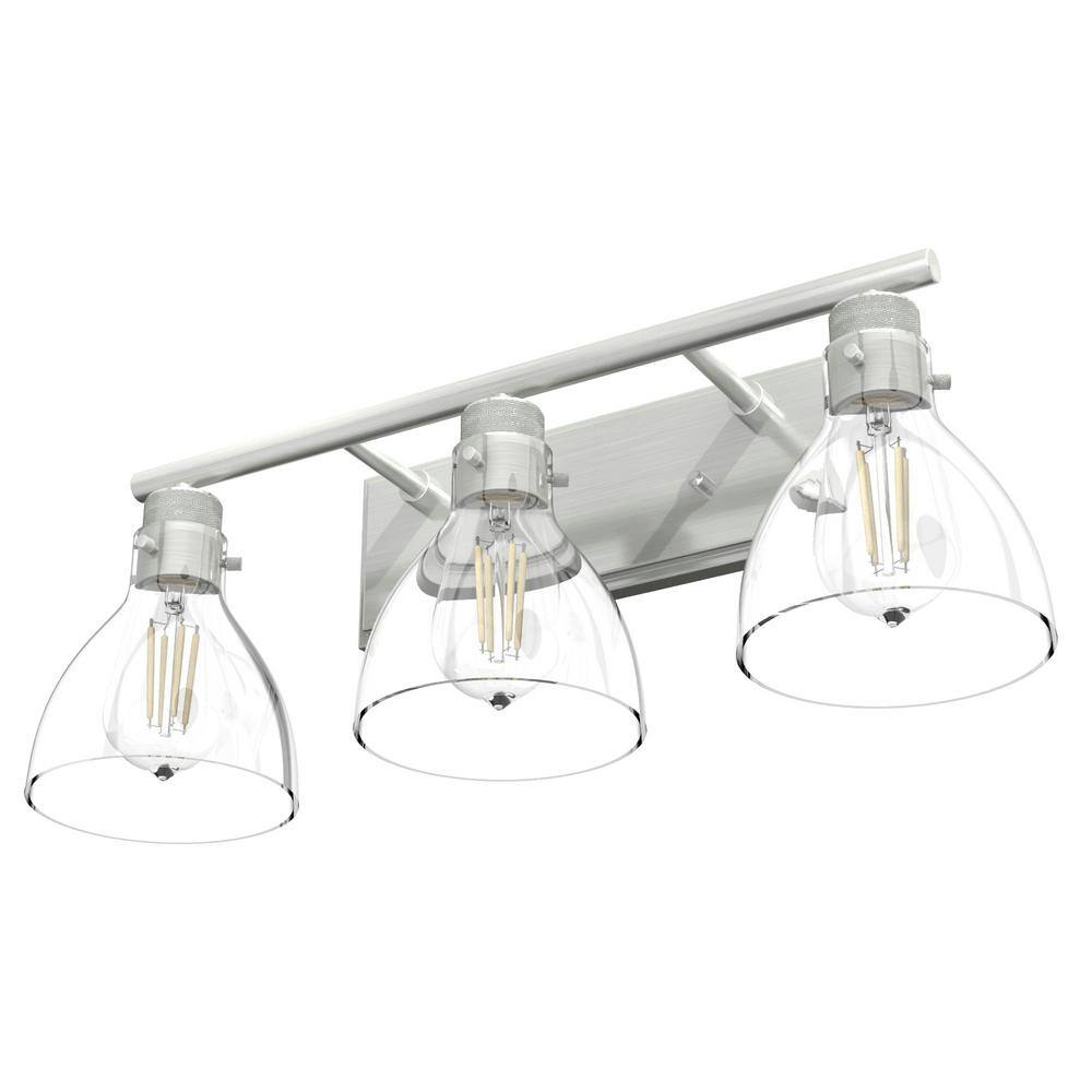 Hunter Brushed Nickel 3-Light Vanity Fixture with Clear Glass Shades