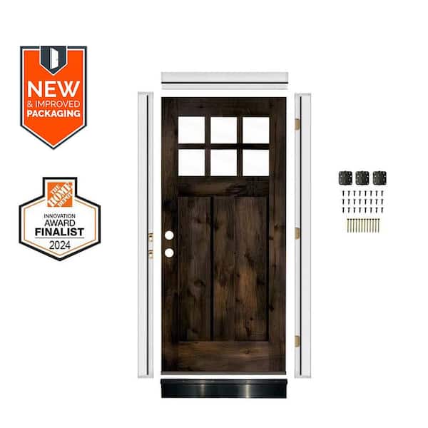 36in.x80in. KnottyAlder RH 6-Lite Clear Glass Black Stain Wood AssemblyRequired Front Door Kit w/QuickAssembleJamb