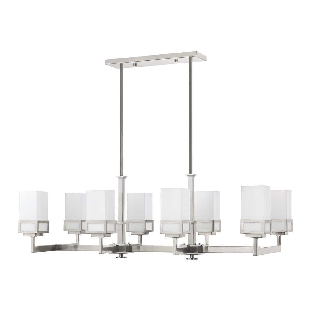 Elegant Harding 8-Light Linear Chandelier with Satin Opal White Glass