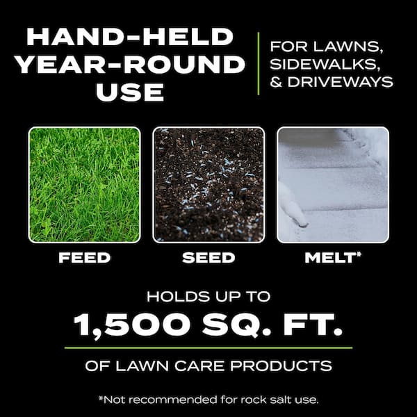 Whirl Hand-Powered Spreader Holds up to 1,500 sq.ft., Handheld Spreader for Seed, Fertilizer, Salt and Ice Melt