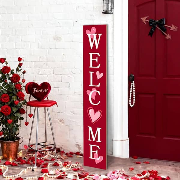 47 in. H Pink Love Heart Welcome Porch Wall Sign HPFX43KTWW - The