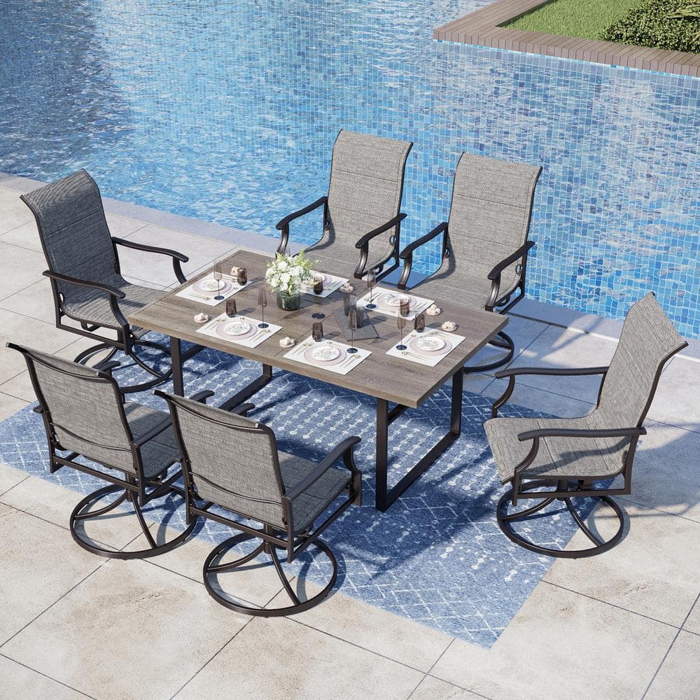 PHI VILLA Black 7-Piece Metal Outdoor Patio Dining Set with U Shaped ...