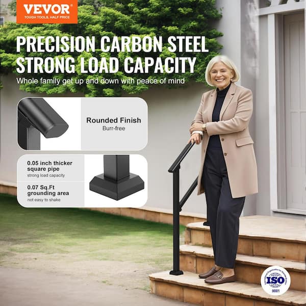 36.2 in. x 3.3 in. Handrails for Outdoor Steps 2-Piece 2-3 Step Stair Handrail Kit Carbon Steel Railings Black