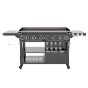 44 in. 6-Burner Flat Top Propane Gas Grill Griddle with Foldable Side Shelves, 954 sq. in. 78,000 BTU, Black