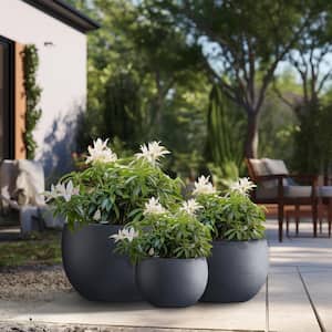 11.5" x 15" x 19" Dia Granite Gray Extra Large Tall Round Concrete Plant Pot/Planter for Indoor and Outdoor Set of 3