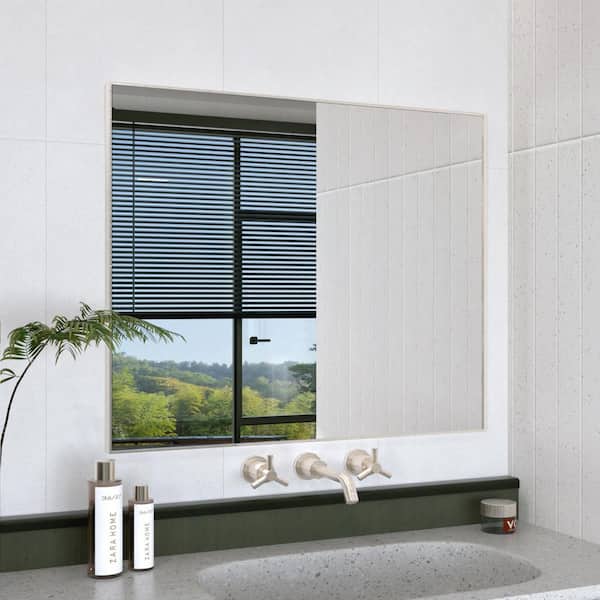 Oblivion 36 in. W. x 30 in. H Rectangular Framed Wall Bathroom Vanity Mirror in Brushed Nickel