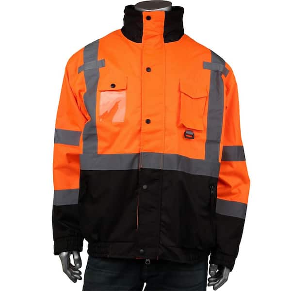 PIP Men's Large ANSI Type R Class-3 Rip Stop Premium Plus Orange Bomber Jacket