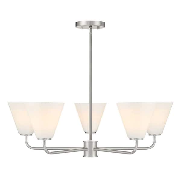 Maxim Lighting New School 28 in. W 5-Light Satin Nickel Chandelier with Satin White Shade