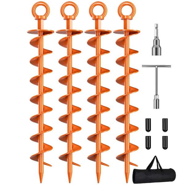 4 Pack Spiral Trampoline Anchors with Nut and Tool Swing Set Anchors Tent Stakes High Wind Heavy Duty