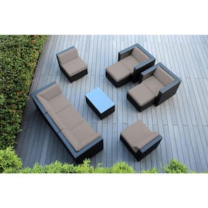 Black 10-Piece Wicker Patio Seating Set with Sunbrella Taupe Cushions