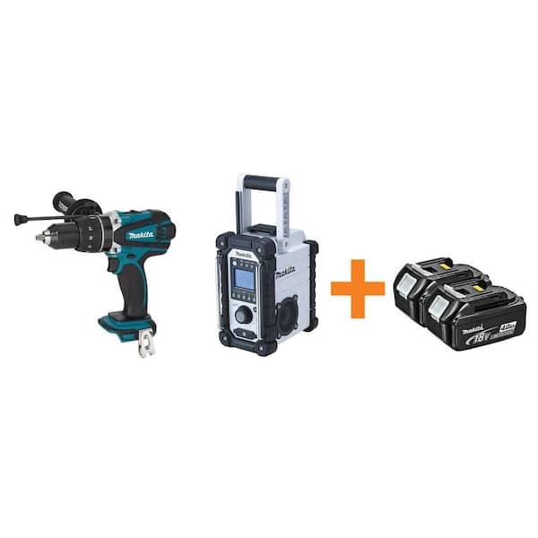 Makita 18-Volt LXT Lithium-Ion Cordless Hammer Driver/Drill and Compact Job Site Radio with Free 4.0Ah Battery (2-Pack)