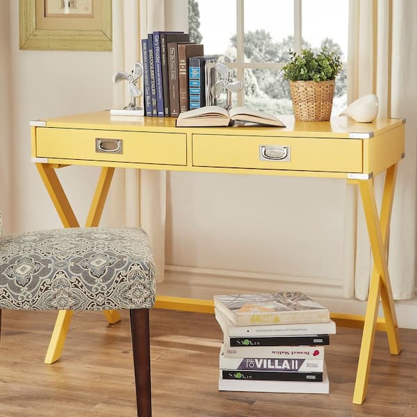 HomeSullivan 42 in. Banana Yellow X Base Wood Accent Campaign Writing Desk