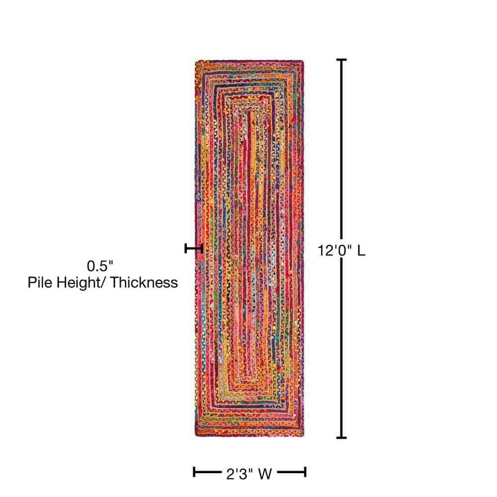 Handwoven Boho Chic Red & Multi Stripe Wool-Cotton Area Rug - 27"x12"