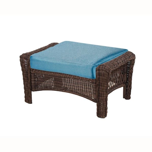 Hampton Bay Charlottetown Washed Blue Outdoor Ottoman Replacement Cushion The Home Depot