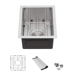 13 in. Undermount 16-Gauge Brushed Nickel Stainless Steel Single Bowl Kitchen Sink with Bottom Grids