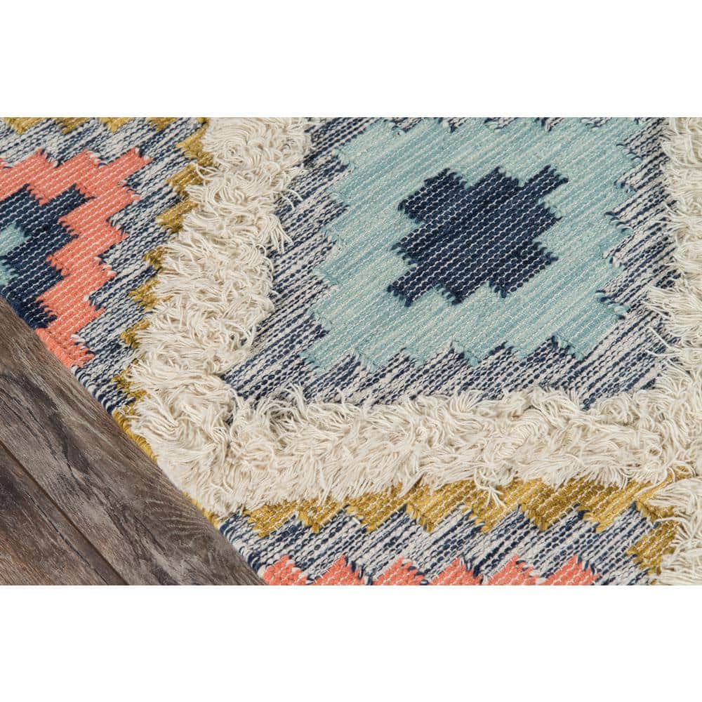 Handmade Blue Geometric Wool Rectangular Area Rug