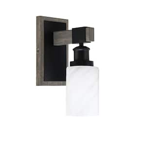 Richmond 4 in. 1-Light Matte Black and Painted Distressed Wood-look Metal Wall Sconce with Standard Shade