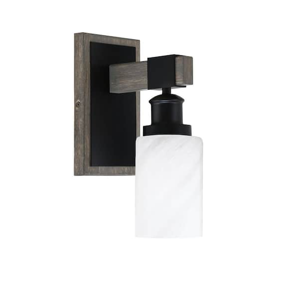 Unbranded Richmond 4 in. 1-Light Matte Black and Painted Distressed Wood-look Metal Wall Sconce with Standard Shade