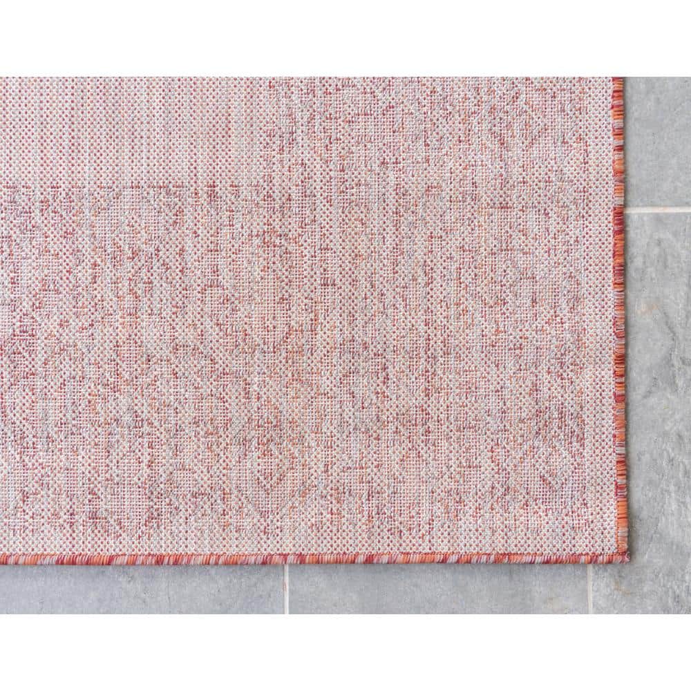 Rust Red Floral Easy-Care Outdoor Synthetic Runner Rug