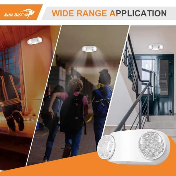 RUN BISON White 2-Head Integrated LED Emergency Light with 3.6