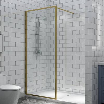 35 in. W x 35 in. H Fixed Framed Shower Door in Gold