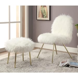 Prezlie White and Gold Upholstered Ottoman