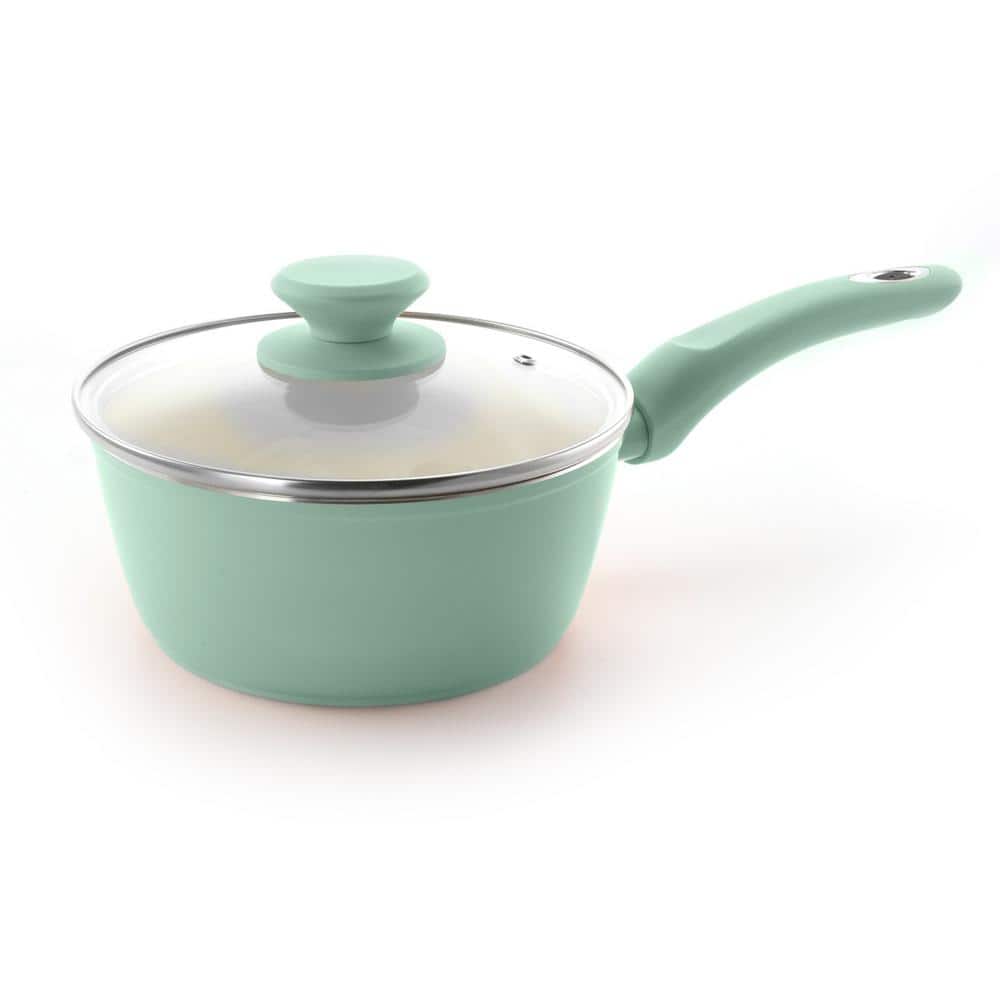 Sky Blue Aluminum Nonstick 7-Piece Cookware Set with Wooden Handles