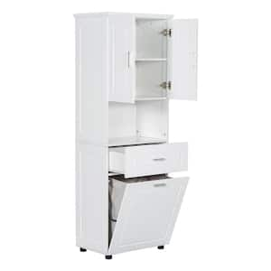 24.8 in. W x 16.3 in. D x 70 in. H White Freestanding Linen Cabinet with Adjustable Shelf and Drawers in White