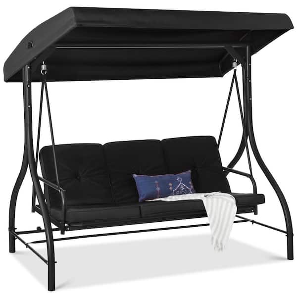Best Choice Products 3-Person Metal Patio Swing with Black Cushion