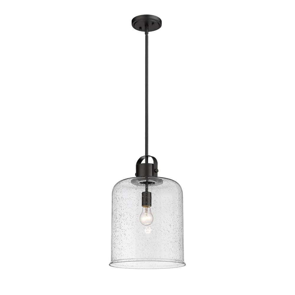 Kinsley 12" Transitional Matte Black Globe Pendant with Clear Seeded Glass