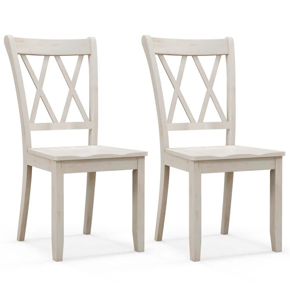 Costway White Wood Ergonomic Chair Set of 2