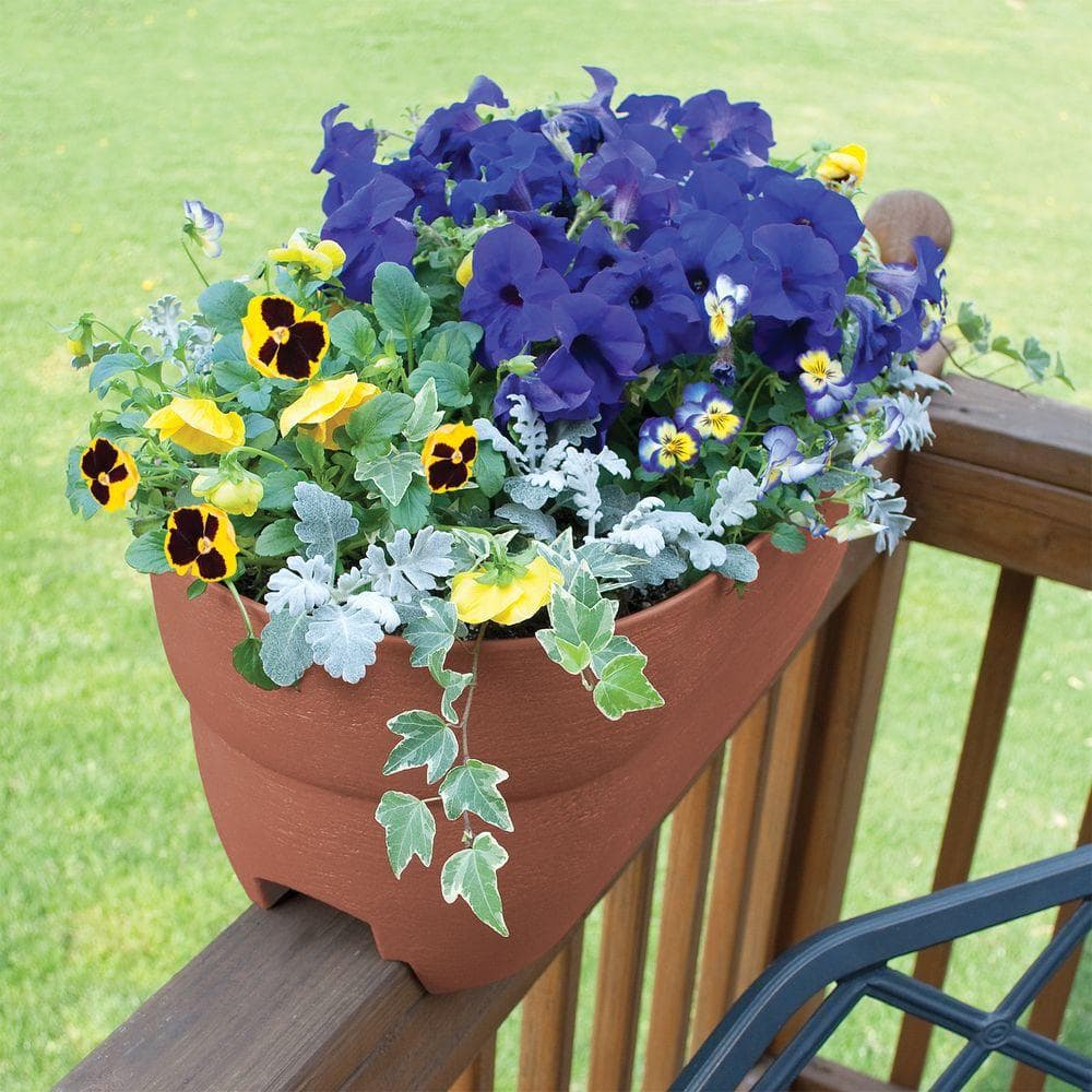 Modern 24" Terracotta Resin Railing Planter with Weatherproof Design