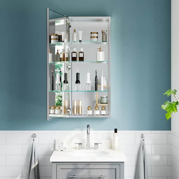 WYonder 16 in. W x 36 in. H Rectangular Aluminum Recessed/Surface Mount (Reversible) Medicine Cabinet with Mirror