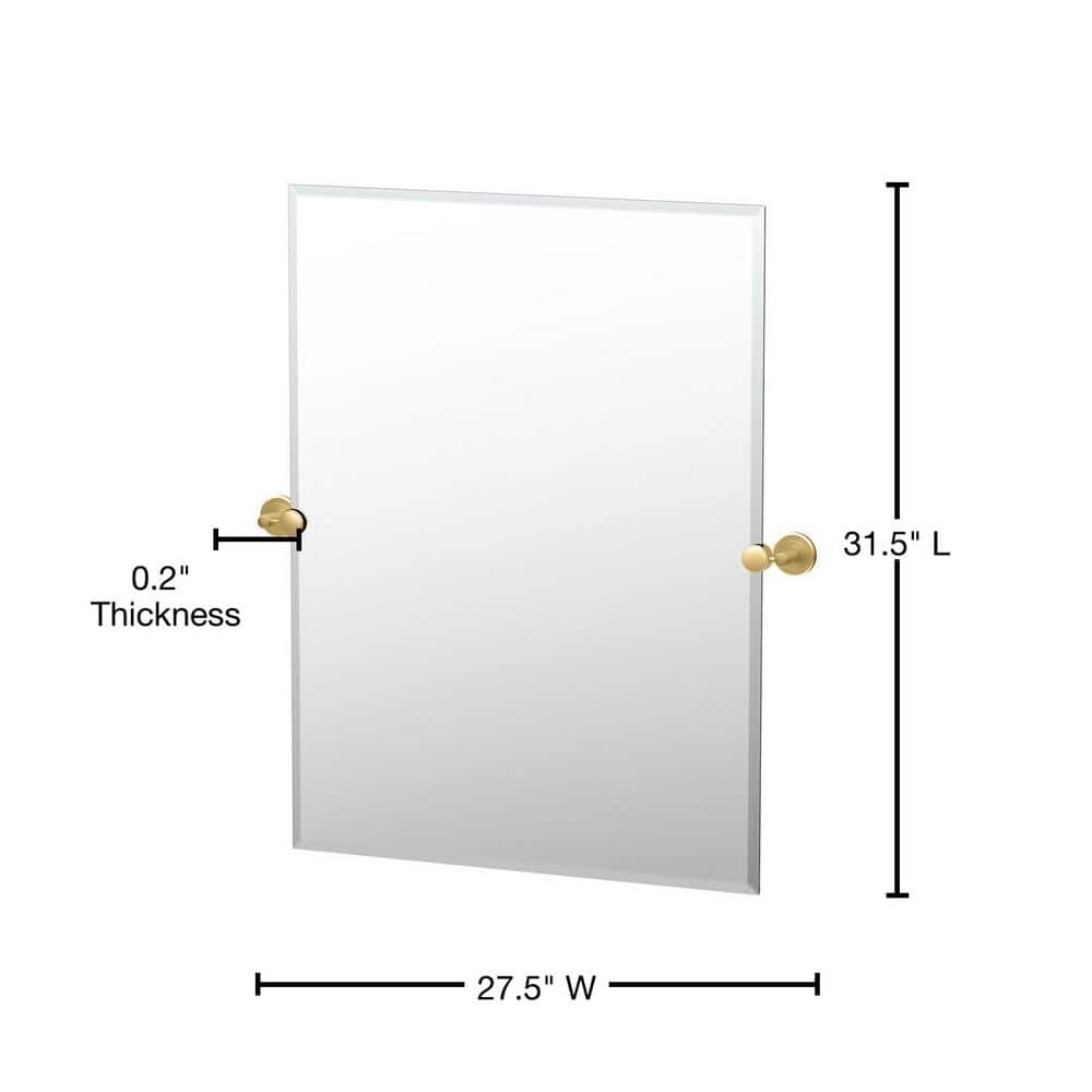 Elegant Latitude II 31.5" Frameless Beveled Bathroom Mirror in Brushed Brass