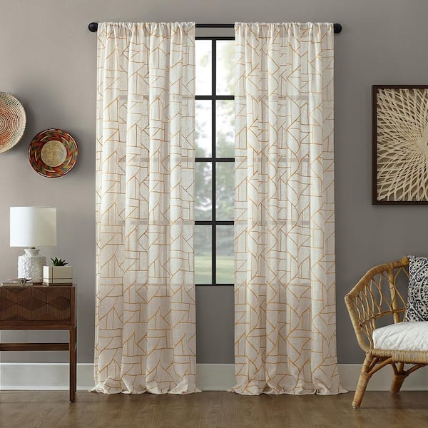 Capri Gold/Linen Polyester Blend 50 in. W x 95 in. L Rod Pocket Light Filtering Curtain (Single Panel)