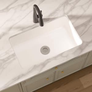 Oslo 30 in. Drop-In/Undermount Single Bowl Fireclay Kitchen Sink in Crisp White with Botton Grid and Basket Strainer