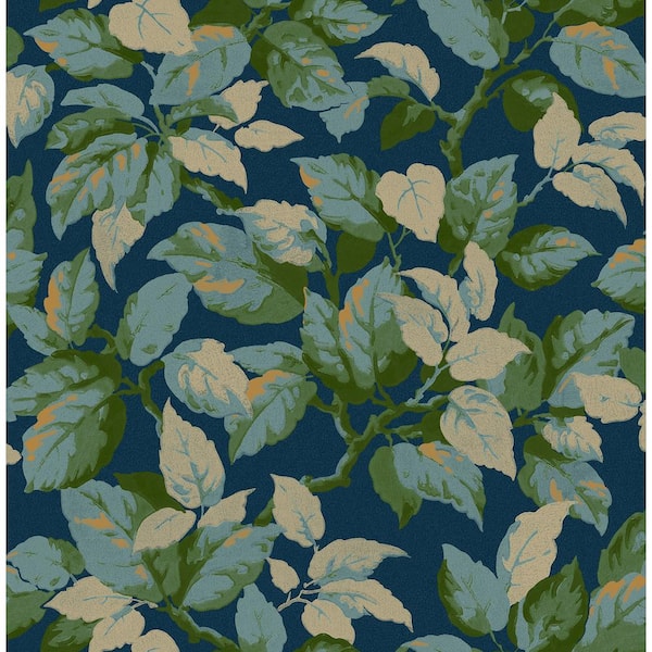 Advantage Navy Canopy Leaf Wallpaper Sample