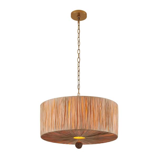 5-Light Gold Pendant Light with Natural Paper Shade