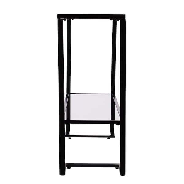 Southern Enterprises 52 Black Rectangle Glass Console Table with Shelves HD530697 - Depot