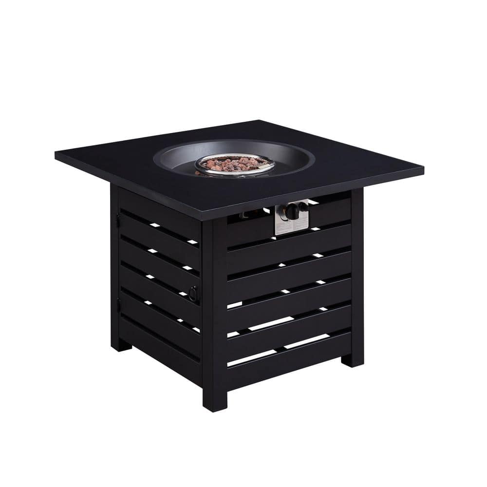 Fire Pit Table, 24.5 in. Square 50,000 BTU Auto-Ignition Propane Gas Fire p