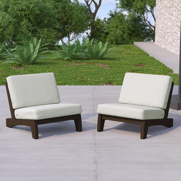 Uixe Teak Acacia Wood Outdoor Club Chairs Sectional with Beige Cushions (Set of 2)