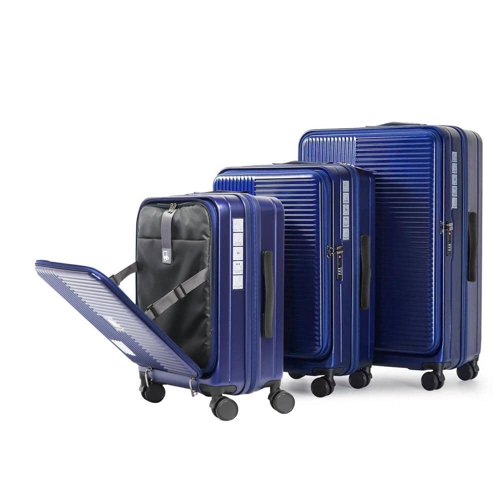 3-Piece Aqua Blue Hardshell Luggage Set with Front Opening and TSA-Approved