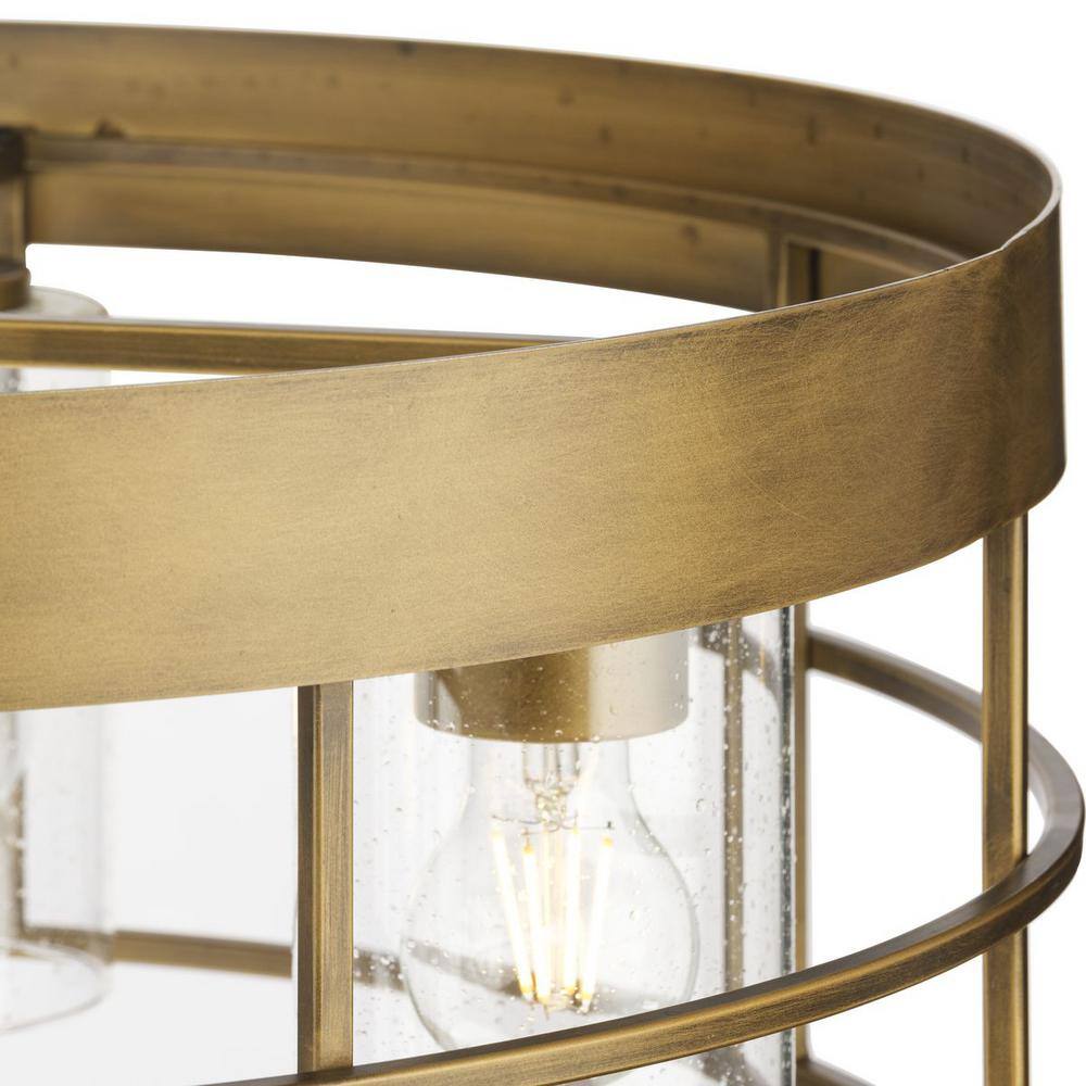 Aged Bronze Drum 4-Light Chandelier with Glass Shades